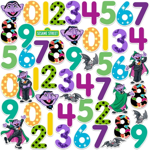 Sesame Street Count Von Count Numbers 50ct Vinyl Sticker Pack  Large Waterproof Die-Cut Number Stickers for Laptop, Water Bottle, Scrapbooking, Tablet  Count Character Variety Set