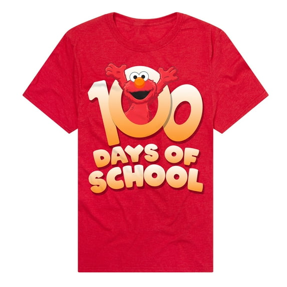Sesame Street Elmo 100 Days Unisex Adult Heathered Premium T Shirt (Medium) Red