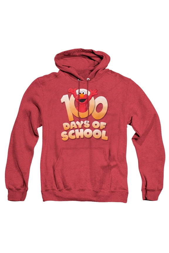Elmo 100 Days Unisex Adult Pull-Over Heather Hoodie, Red Heather, 2X-Large