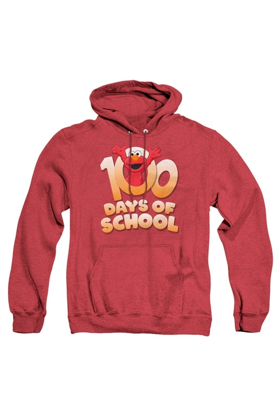 Elmo 100 Days Unisex Adult Pull-Over Heather Hoodie, Red Heather, Small