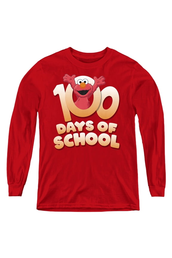 Elmo 100 Days Youth Long Sleeve T Shirt, Red, Medium