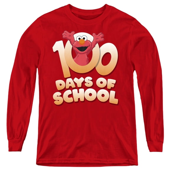 Sesame Street Elmo 100 Days Youth Long Sleeve T Shirt, Red, Small