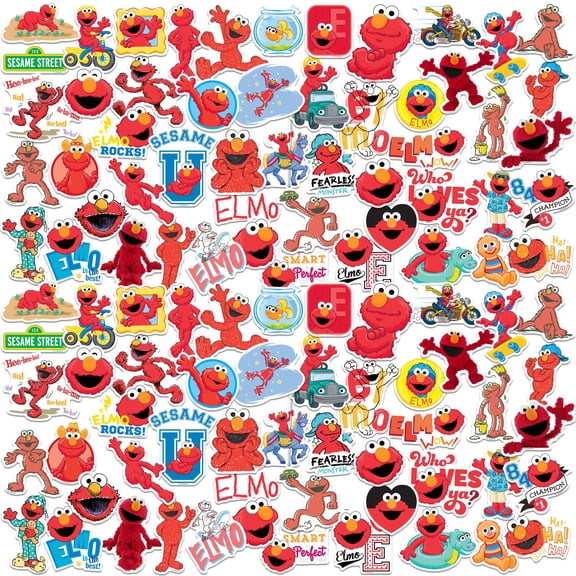 Sesame Street Elmo 100ct Vinyl Sticker Pack Large Waterproof Die-Cut Stickers for Laptop, Water Bottle, Scrapbooking, Tablet Elmo Character Variety Set