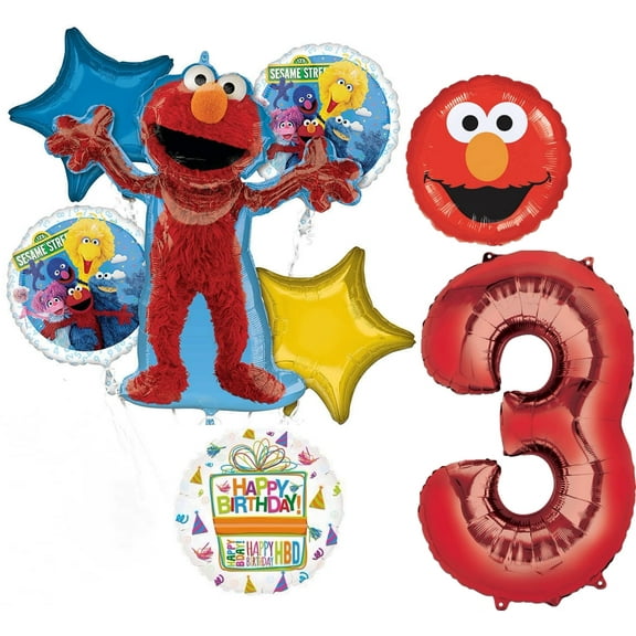 Sesame Street Elmo 3rd Birthday Party Supplies Balloon Bouquet Decorations