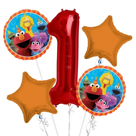 Sesame Street Elmo Balloon Bouquet 1st Birthday 5 pcs - Party Supplies