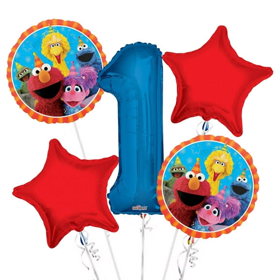 Sesame Street Elmo Balloon Bouquet 1st Birthday 5 pcs - Party Supplies
