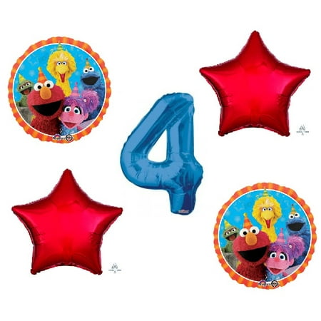 Sesame Street Elmo Balloon Bouquet 4th Birthday 5 pcs - Party Supplies