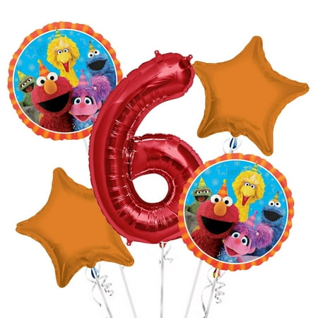 Sesame Street Elmo Balloon Bouquet 6th Birthday 5 pcs - Party Supplies