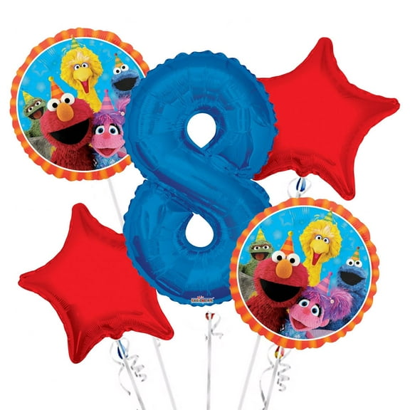 Sesame Street Elmo Balloon Bouquet 8th Birthday 5 pcs - Party Supplies