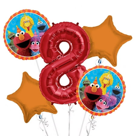 Sesame Street Elmo Balloon Bouquet 8th Birthday 5 pcs - Party Supplies