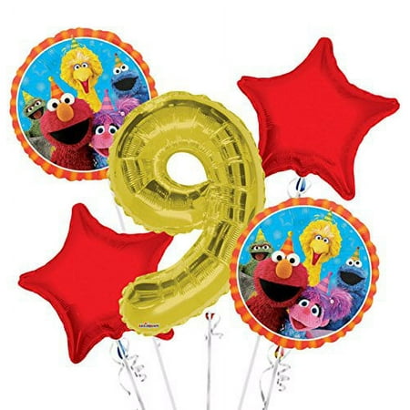 Sesame Street Elmo Balloon Bouquet 9th Birthday 5 pcs - Party Supplies