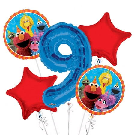 Sesame Street Elmo Balloon Bouquet 9th Birthday 5 pcs - Party Supplies