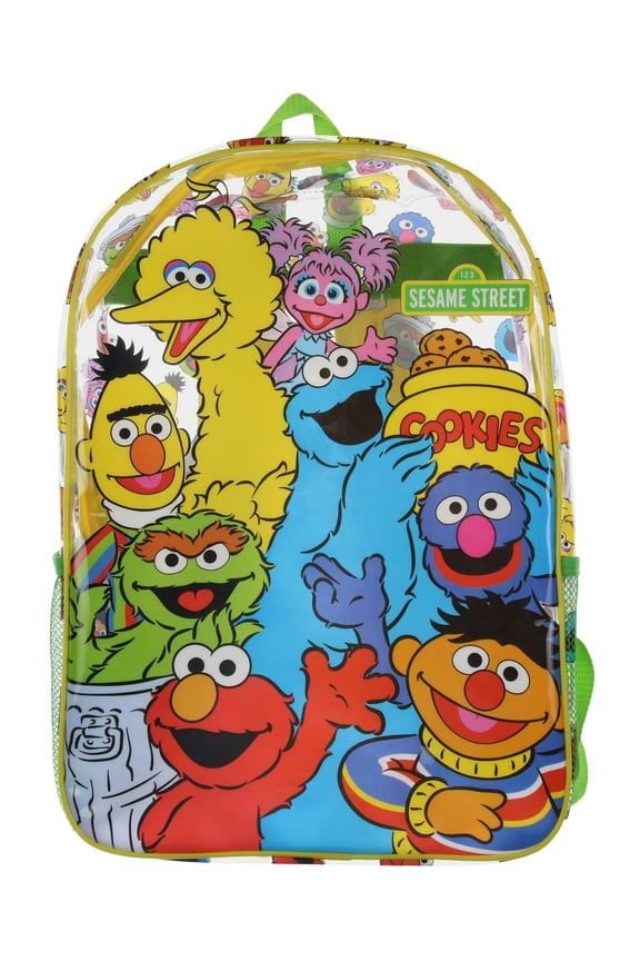 Sesame Street Elmo Big Bird Cookie Monster Clear Travel Backpack For Daily Use