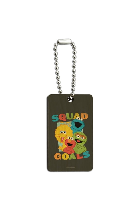 Sesame Street Elmo Character Group Squad Goals Wood Wooden Rectangle Keychain Key Ring