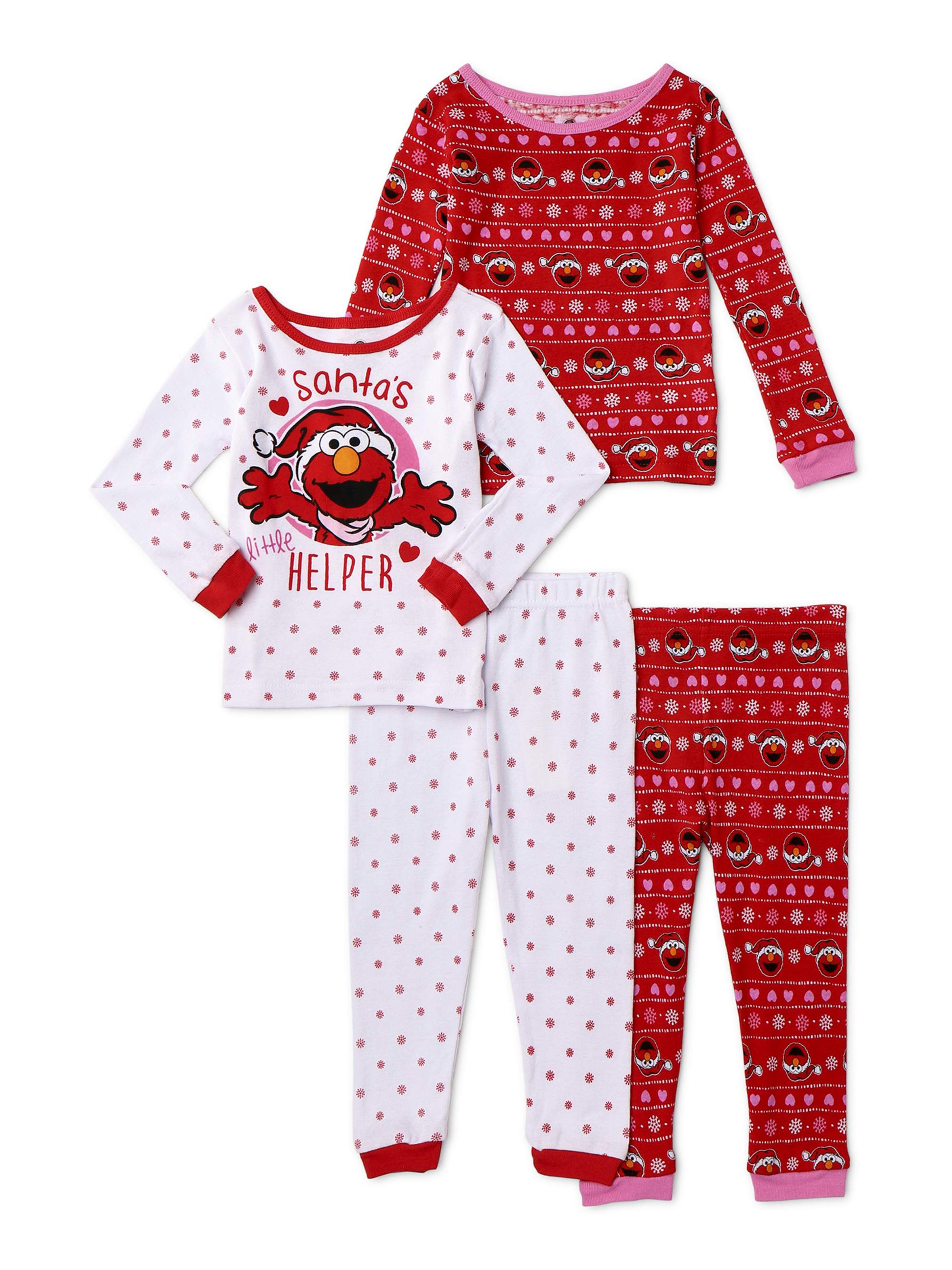 Sesame Street Elmo Christmas Baby Toddler Girl Long Sleeve Snug Fit Cotton Pajamas, 4pc Set - image 1 of 1