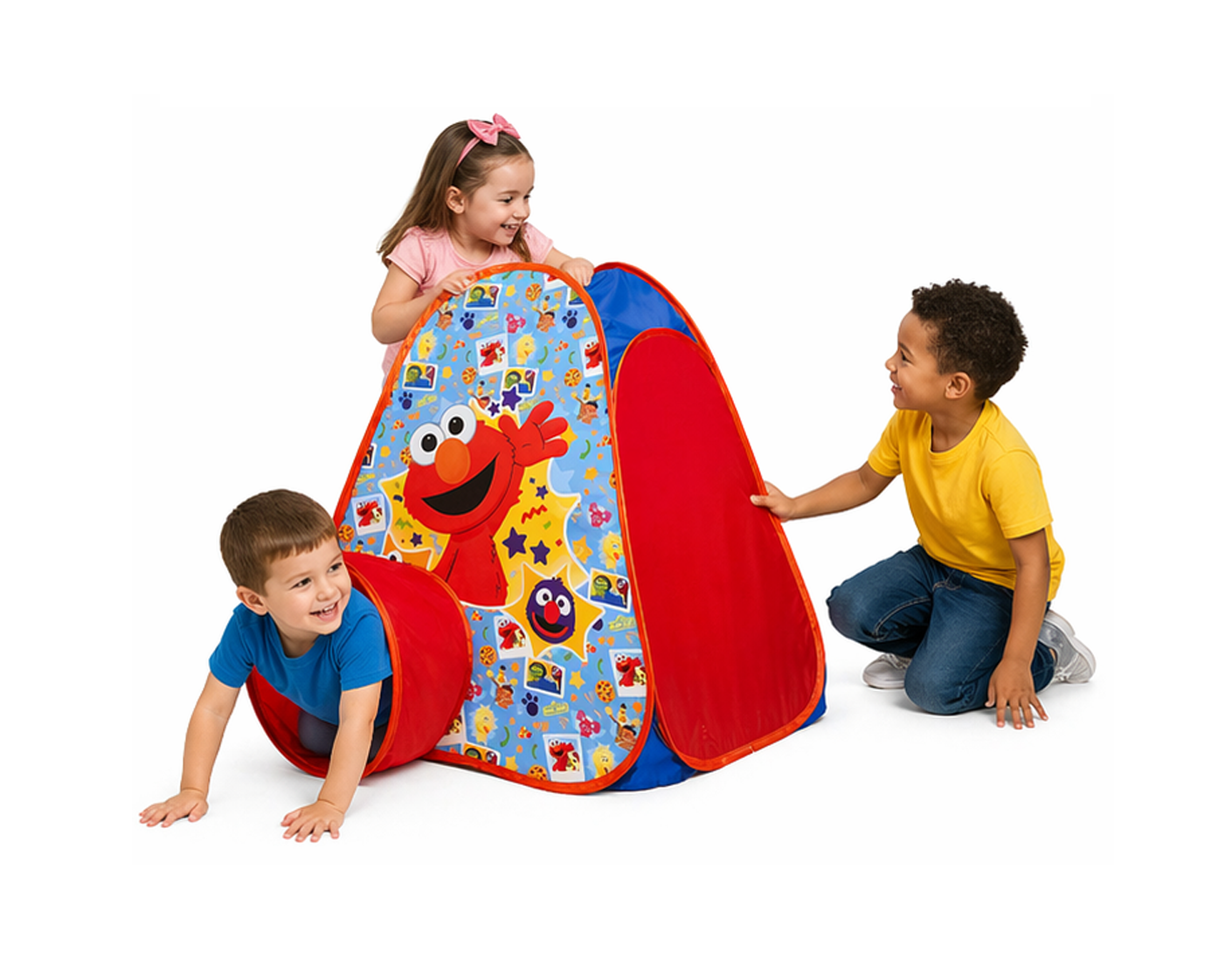 Sesame Street Elmo Clubhouse Kids Play Tent with Crawl Tunnel, 5-in-1 Pop-Up Indoor Outdoor Playhouse
