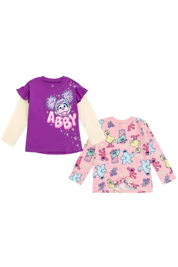 Elmo Cookie Monster Abby Cadabby 2 Pack Hangdown Long Sleeve T-Shirts Infant to Toddler