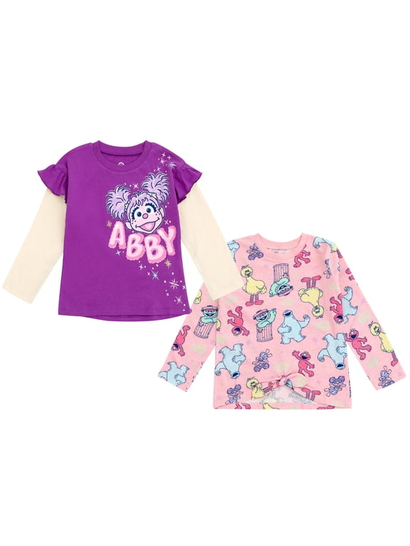 Elmo Cookie Monster Abby Cadabby 2 Pack Hangdown Long Sleeve T-Shirts Infant to Toddler
