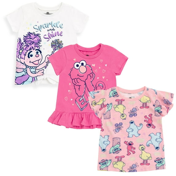 Sesame Street Elmo Cookie Monster Abby Cadabby 3 Pack Peplum T-Shirts Infant to Toddler