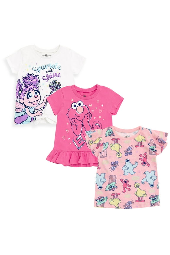 Elmo Cookie Monster Abby Cadabby 3 Pack Peplum T-Shirts Infant to Toddler
