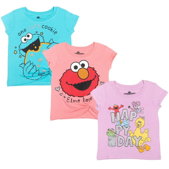 Sesame Street Elmo Cookie Monster Abby Cadabby Infant Baby Girls 3 Pack T-Shirts Infant to Little Kid