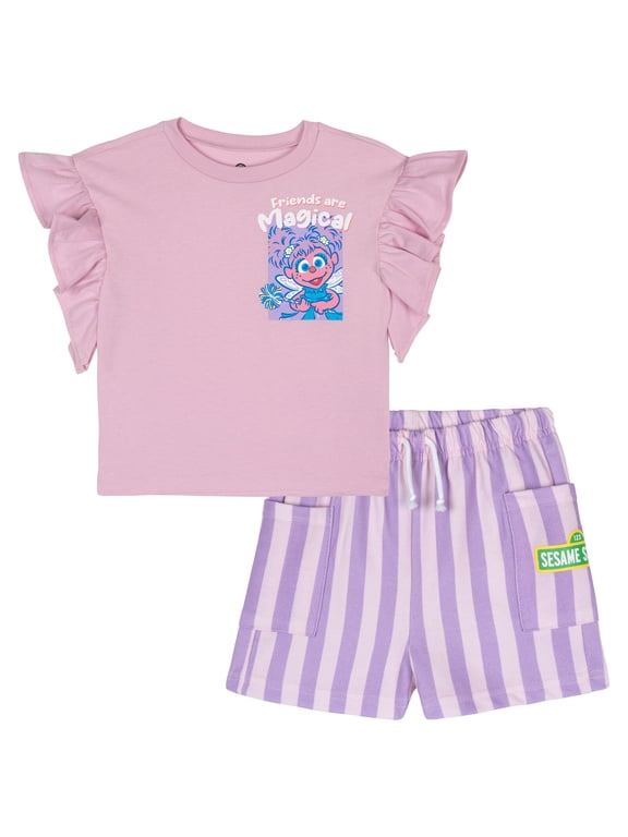 Elmo Cookie Monster Abby Cadabby T-Shirt and French Terry Shorts Outfit Set Infant to Little Kid