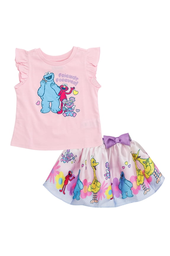 T-Shirt and Skirt Set Elmo Cookie Monster Abby Cadabby Pink