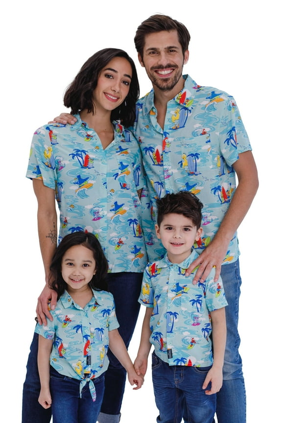 Elmo Cookie Monster Abby Cadabby Womens Matching Family Hawaiian Button Down Shirt Woman's X-Small