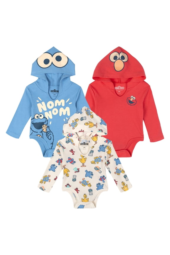 Elmo Cookie Monster Big Bird 3 Pack Hooded Cosplay Bodysuits Newborn to Infant