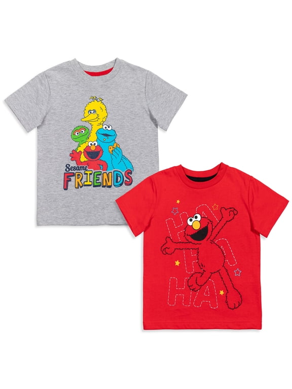 Elmo Cookie Monster Big Bird Little Boys 2 Pack T-Shirts Infant to Little Kid