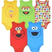 Sesame Street Elmo Cookie Monster Big Bird Newborn Baby Boys 5 Pack Bodysuits Newborn to Infant