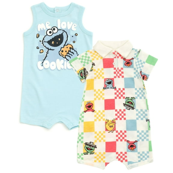 Sesame Street Elmo Cookie Monster Big Bird Romper 2 Pack Newborn to Infant