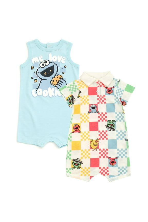 Elmo Cookie Monster Big Bird Romper 2 Pack Newborn to Infant