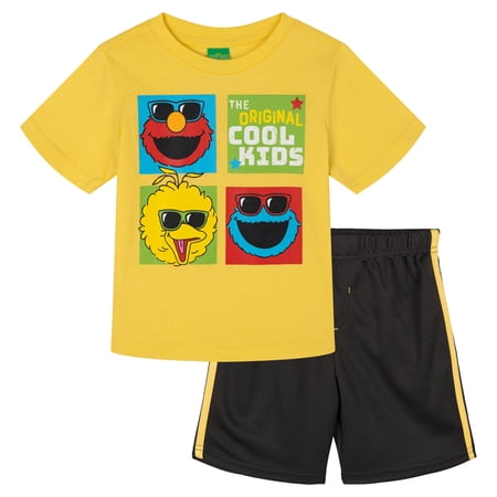 Sesame Street Elmo Cookie Monster Big Bird T-Shirt and Mesh Shorts Outfit Set Infant to Little Kid