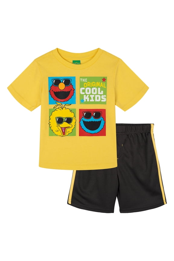 Elmo Cookie Monster Big Bird T-Shirt and Mesh Shorts Outfit Set Infant to Little Kid