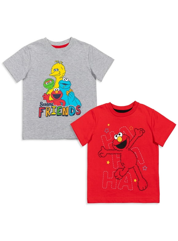 Sesame Street Elmo Cookie Monster Big Bird Toddler Boys 2 Pack T-Shirts Infant to Little Kid