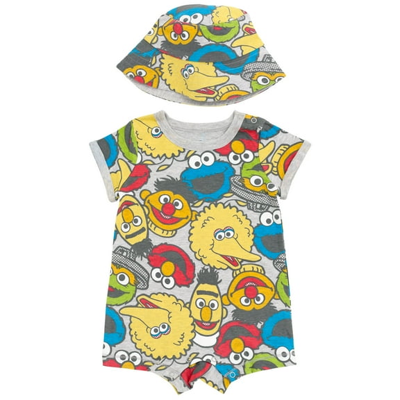Sesame Street Elmo Cookie Monster Big Bird Toddler Boys Romper and Hat Newborn to Infant