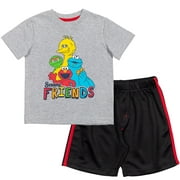 Sesame Street Elmo Cookie Monster Big Bird Toddler Boys T-Shirt and Mesh Shorts Outfit Set Infant to Toddler