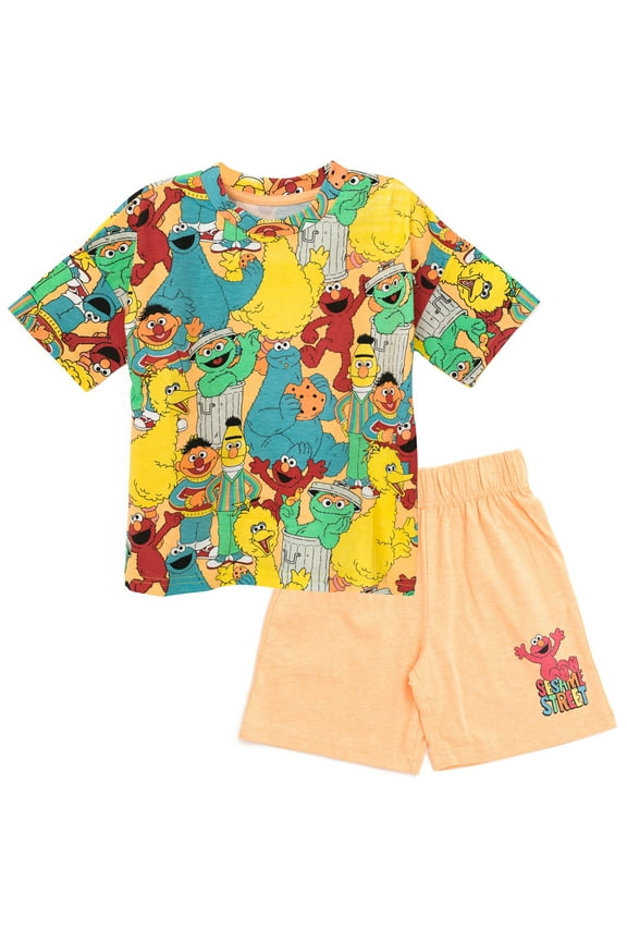 Elmo Cookie Monster Big Bird Toddler Boys T-Shirt and Shorts Outfit Set Multicolor / Orange 3T