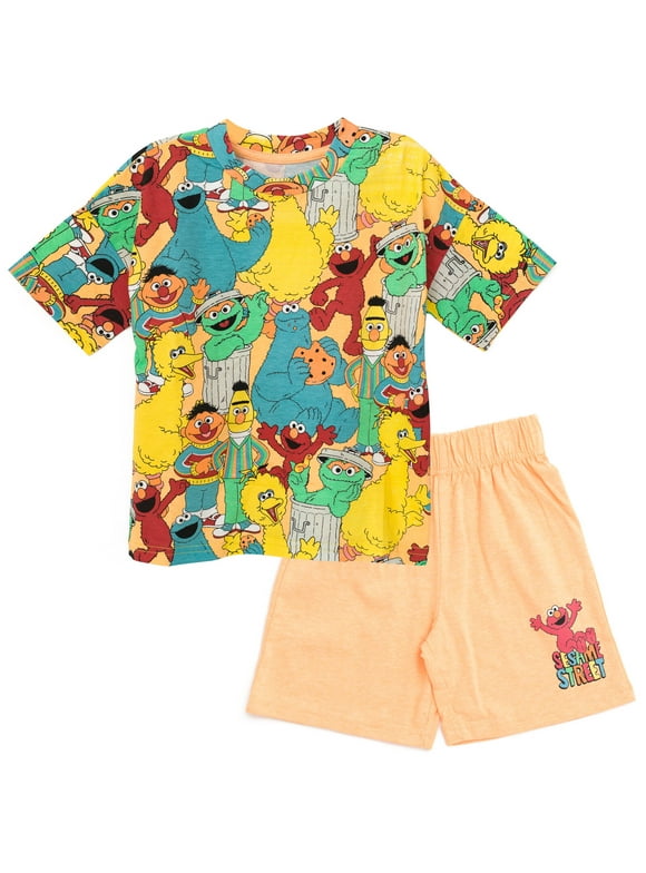 Sesame Street Elmo Cookie Monster Big Bird Toddler Boys T-Shirt and Shorts Outfit Set Multicolor / Orange 4T