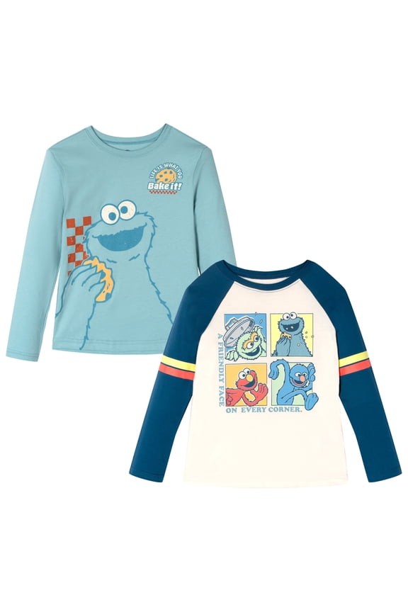 Elmo Cookie Monster Grover 2 Pack Raglan Long Sleeve T-Shirts Infant to Little Kid