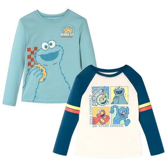 Sesame Street Elmo Cookie Monster Grover 2 Pack Raglan Long Sleeve T-Shirts Infant to Little Kid