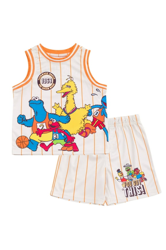 Elmo Cookie Monster Grover Mesh Jersey Athletic Tank Top and Basketball Shorts Outfit Set Infant to Toddler
