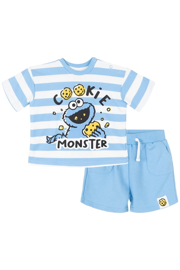 Elmo Cookie Monster Grover T-Shirt and French Terry Shorts Outfit Set Newborn to Toddler