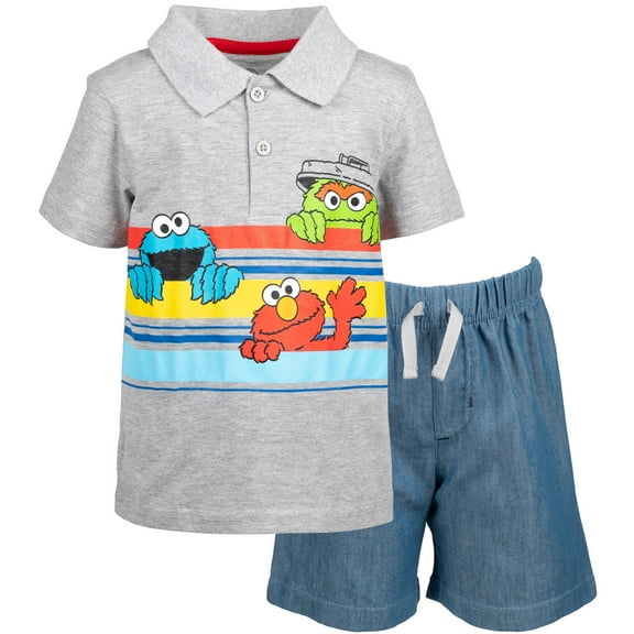 Sesame Street Elmo Cookie Monster Oscar the Grouch Infant Baby Boys Polo Shirt and Shorts Infant to Toddler