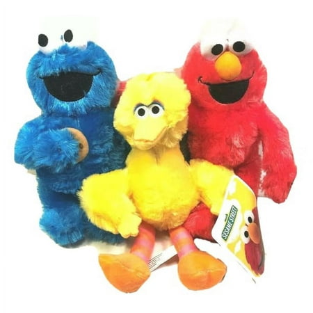 Sesame Street Elmo & Cookies Monster & Big Bird 9-11" Stuffed Animal Plush Toy Set Of 3