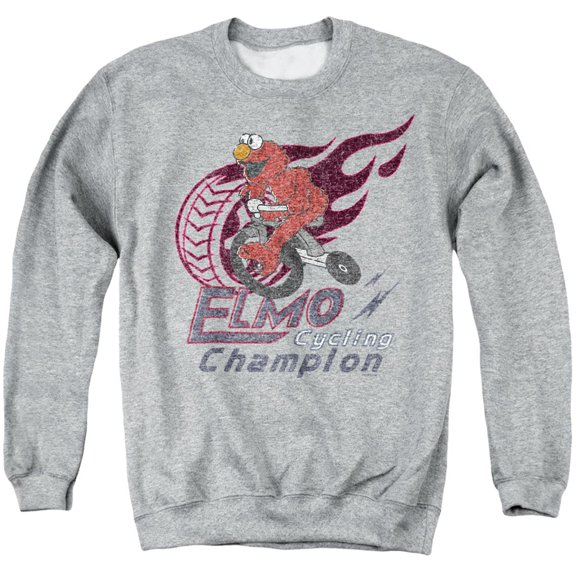 Sesame Street Elmo Cycle Champion Unisex Adult Crewneck Sweatshirt, Athletic Heather, Small