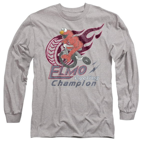 Sesame Street Elmo Cycle Champion Unisex Adult Long-Sleeve T Shirt, Athletic Heather, 2X-Large