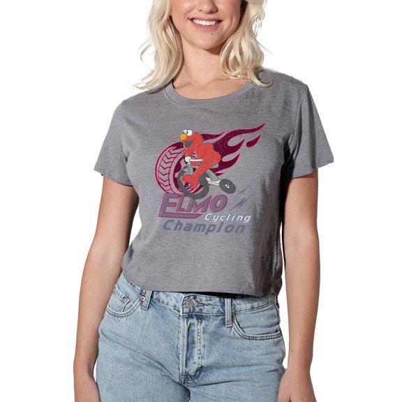 Sesame Street Elmo Cycle Champion Women's Crop Top T-Shirt, Athletic Heather, Small