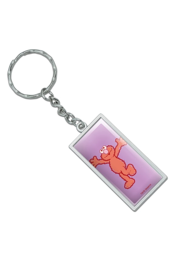 Sesame Street Elmo Distressed Rectangle Chrome Plated Metal Keychain Key Chain